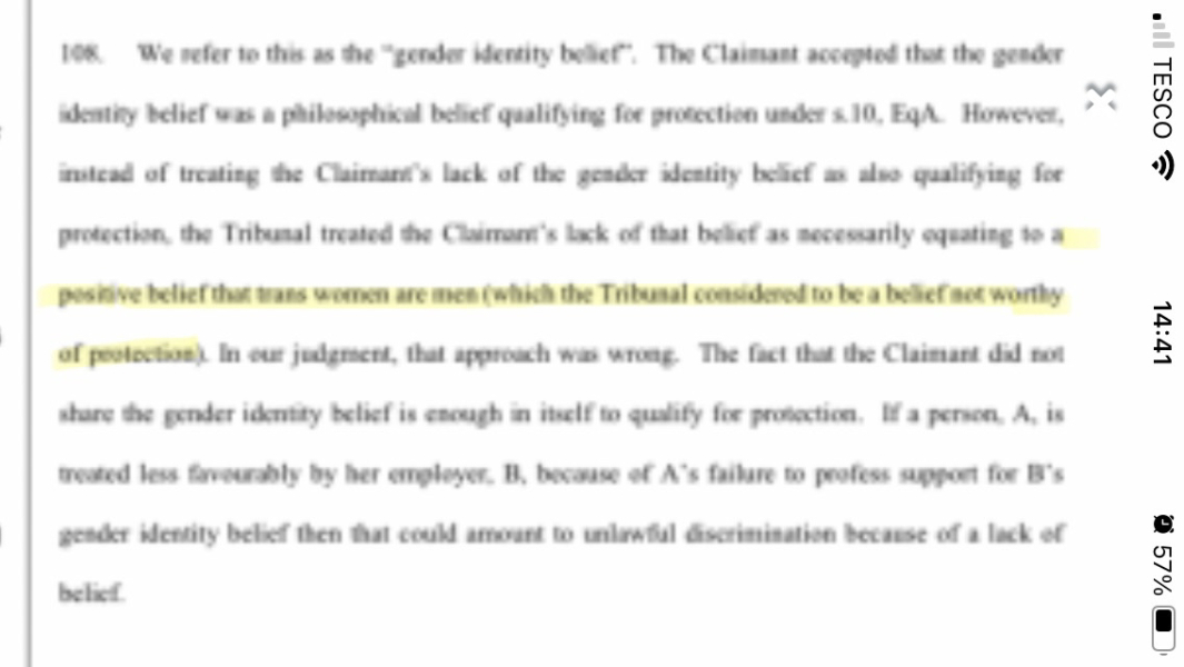 Is believing in transgenderism a protected belief?