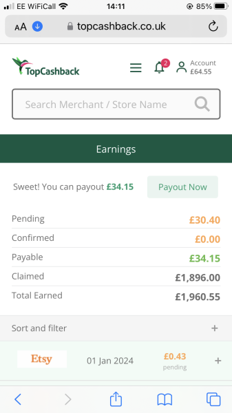 £10 free for signing up & using Topcashback