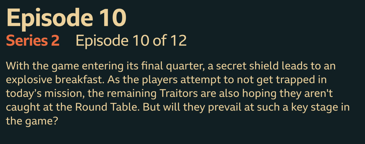 Traitors UK S2 Thread 5 - “Another man? Just like olden times”