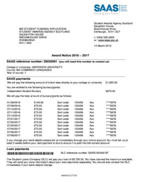 Scottish maintenance loan practicalities