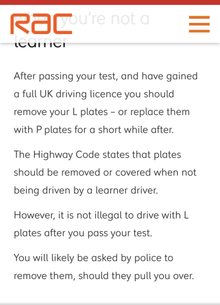 To keep my L plates on a bit longer?