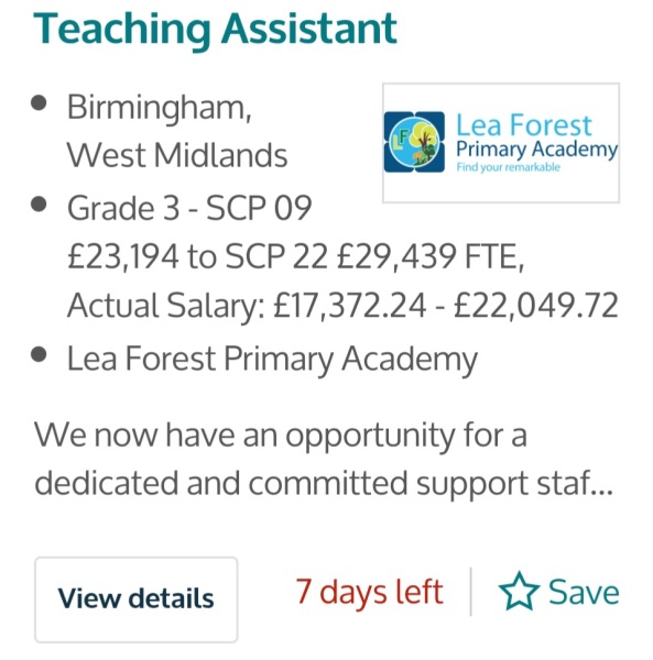 To think most people have no idea how little HLTAs/Teaching Assistants earn?