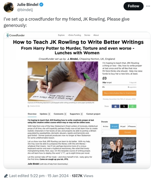 JK Rowling called ‘Britain’s nastiest novelist’ in New Statesman