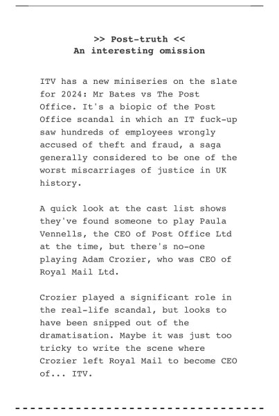 To draw your attention to Mr Bates vs The Post Office