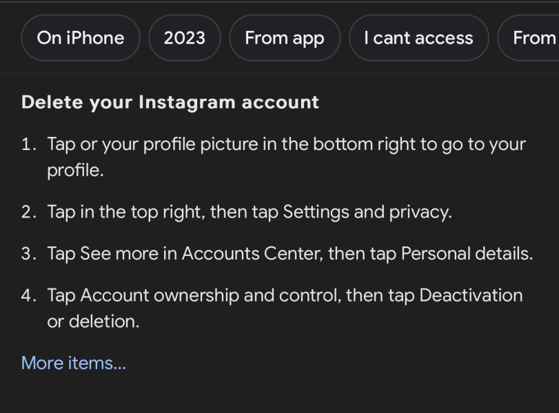 How do I delete an insta page?