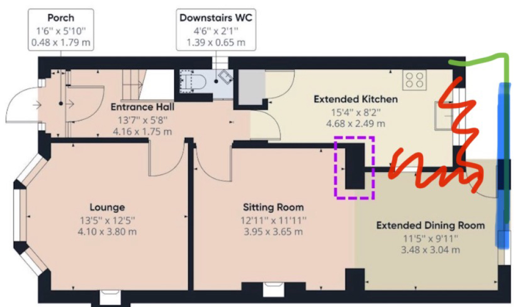 Floorplan suggestions - creating a kitchen-diner in an extended 1930's house