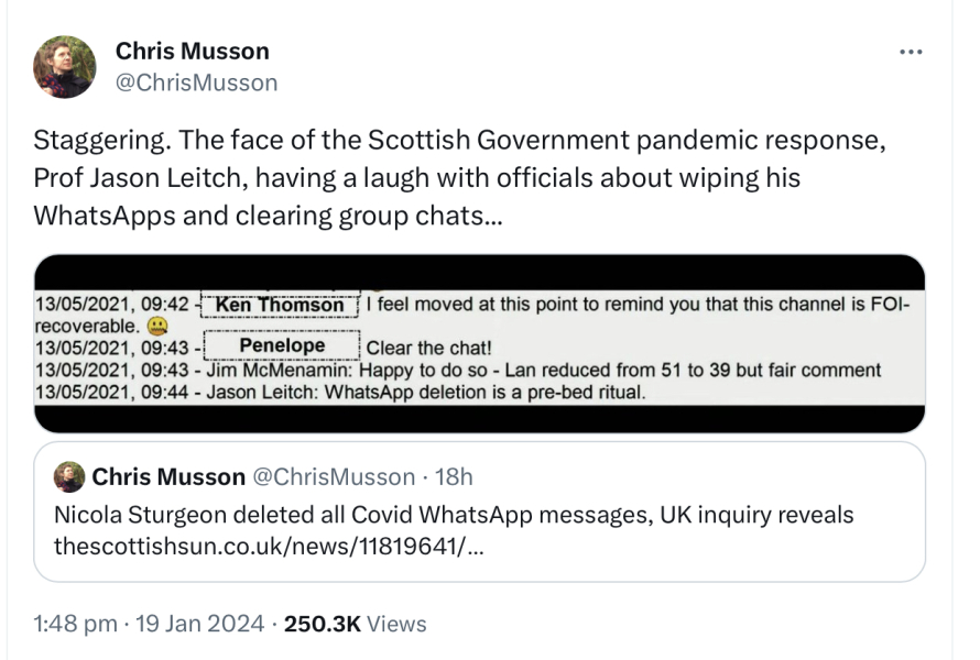 Sturgeon deleted ALL WhatsApp messages