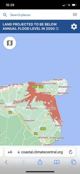 Moving to an area of the UK which will be under the sea in 2050?