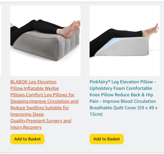Leg elevation pillow for a shortie