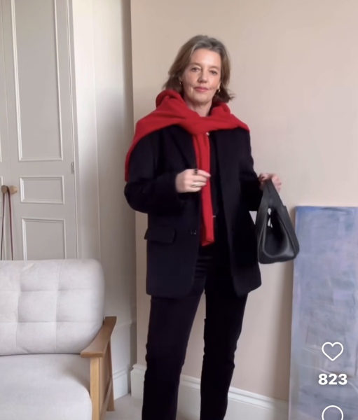 This trend of tying  a sweater over your shoulder at an angle on top of coats