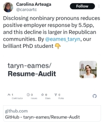 Disclosure of non binary pronouns leads to less favourable employer response