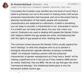 Victoria McCloud comment re Forstater