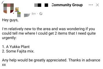 To ask what the drama is in your local Facebook group?
