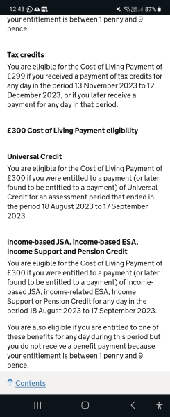 Cost of living payment