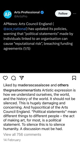 Arts council England - no political statements