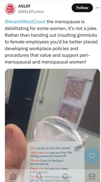 Avanti trains tonedeaf menopause insult