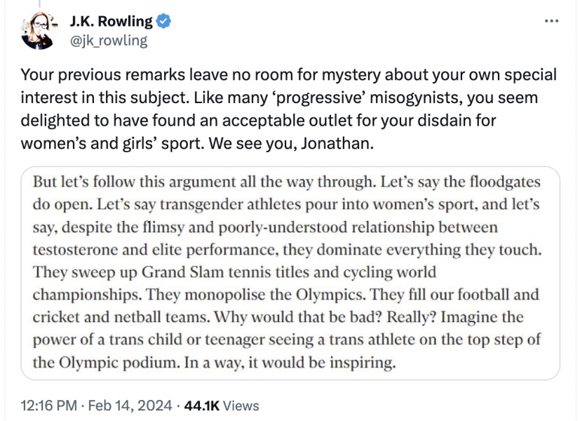 Get back in your box women, you're a right wing animal if you think men should be kept out of sport. "Why have rightwingers made even parkrun a battleground for trans people?"
