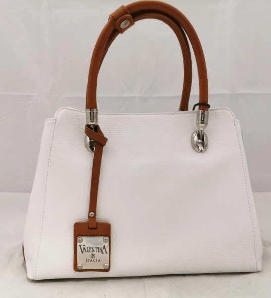 Large leather bag that says quality