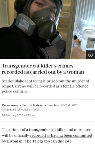 BBC News does not inform readers cat killer and murderer Scarlett Blake is transgender in this article. I intend to complain to ofcom. These are not our crimes.