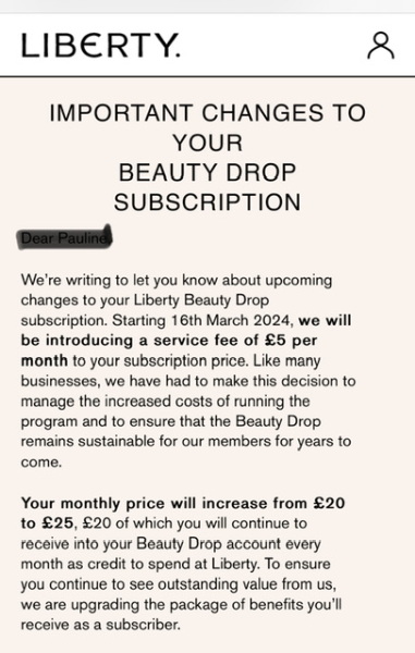 Liberty beauty drop subscription +