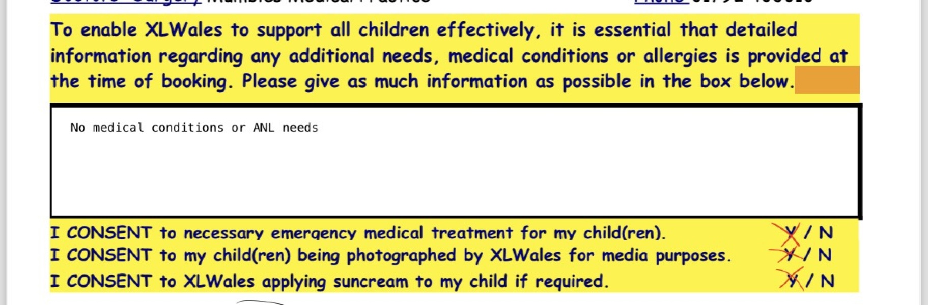 Do you tick Y or N on this form?