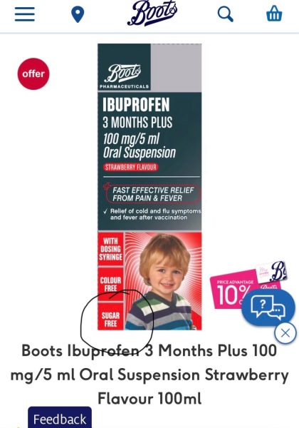 Nurofen/ibuprofen without sweeteners