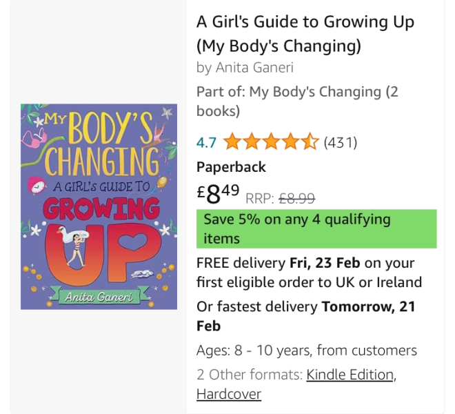 Book on puberty for an 8 year old girl