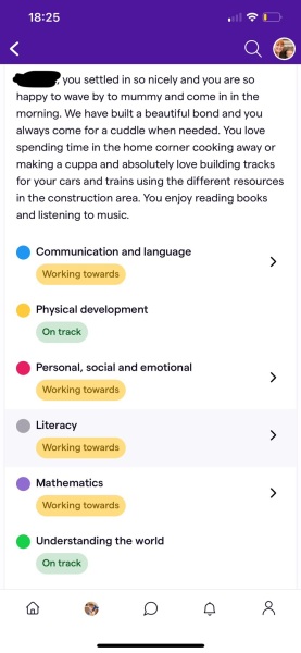 Nursery observation for a 2 year old 'working towards'. What does that mean? Behind?