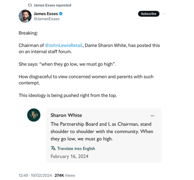 Boycott JL and Waitrose? : James Esses' latest Substack on John Lewis LGBTQIA++ 'Identity' mag