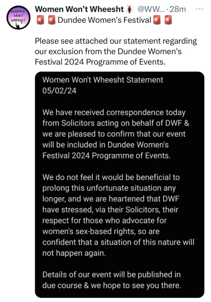 Dundee Women's Festival is trying to ban the wrong kind of women