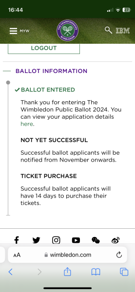 Anyone Heard Back From 2024 Wimbledon Ballot Yet?