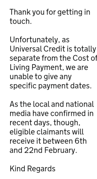 Cost of living payment