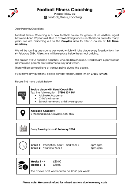 Kids Football Course Croydon - Starts Tues 6th Feb 2024