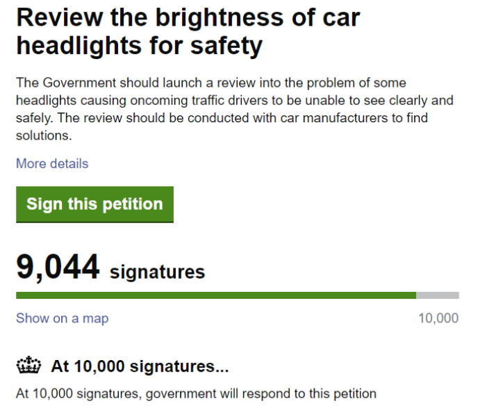 Review the brightness of car headlights for safety