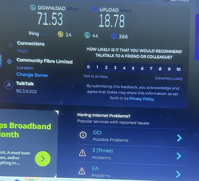 Broadband speed