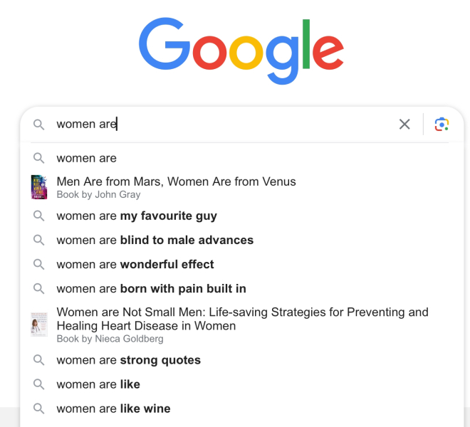 Predictive text. ‘Women are…’