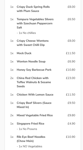 What your Chinese Order?