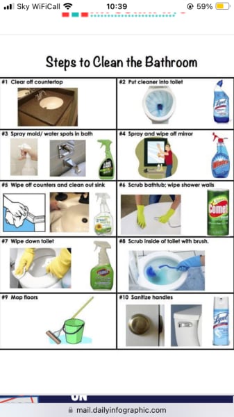 To ask how to clean the bathroom.