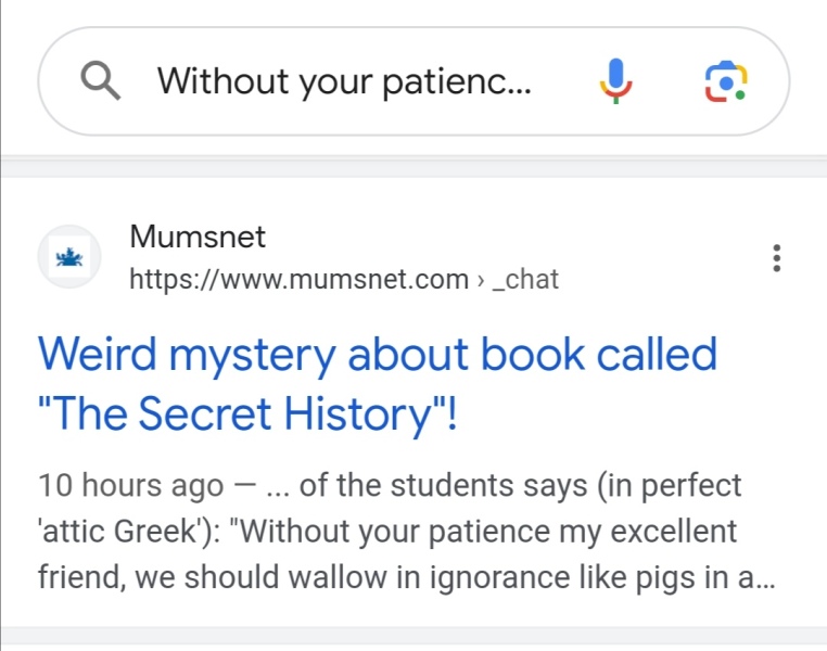 Weird mystery about book called "The Secret History"!