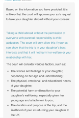 For not allowing ex to take 1 year old to America