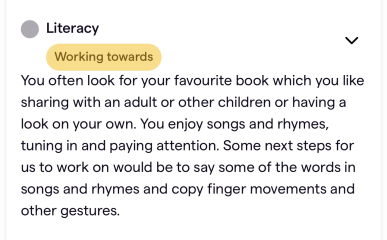 Nursery observation for a 2 year old 'working towards'. What does that mean? Behind?