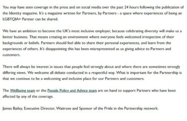 Boycott JL and Waitrose? : James Esses' latest Substack on John Lewis LGBTQIA++ 'Identity' mag