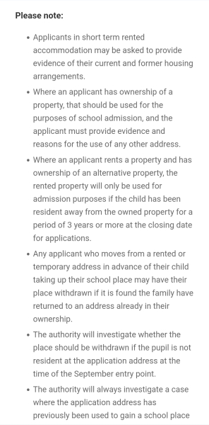 For which period do I need to live near secondary school for applications