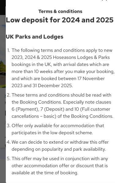 Hoseasons £10 deposit beware