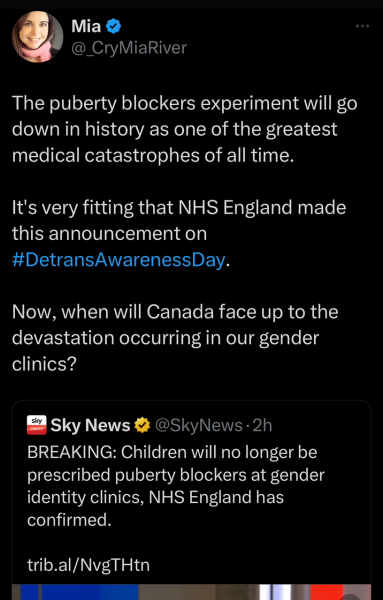 No more puberty blockers for children from the NHS - reported in the Times!