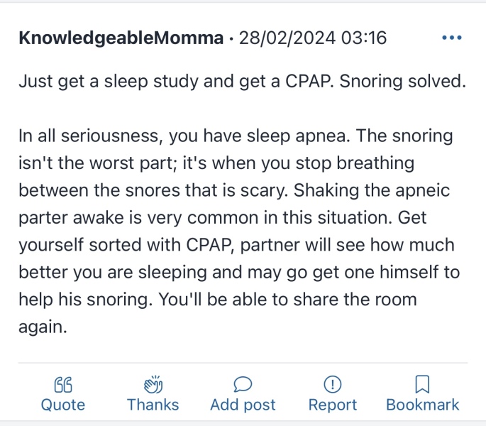My snoring… spare room forever?