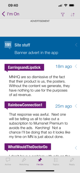 Banner advert in the app