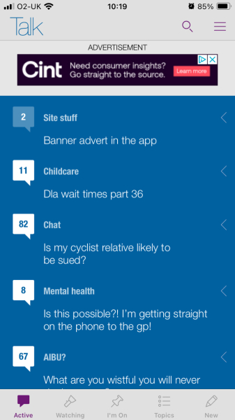 Banner advert in the app
