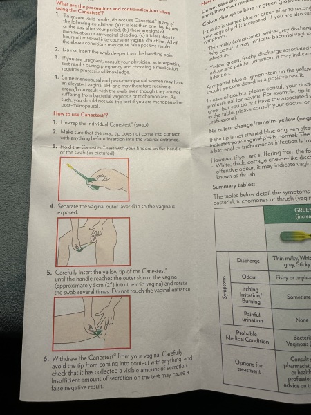 Please help me make sense of this thrush test’s confusing instructions (pic of instructions incl)