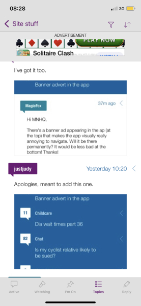 Banner advert in the app